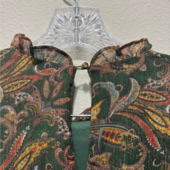 Moon River Long Sleeve Paisley Dress - Green and Brown - Picture 6 of 6